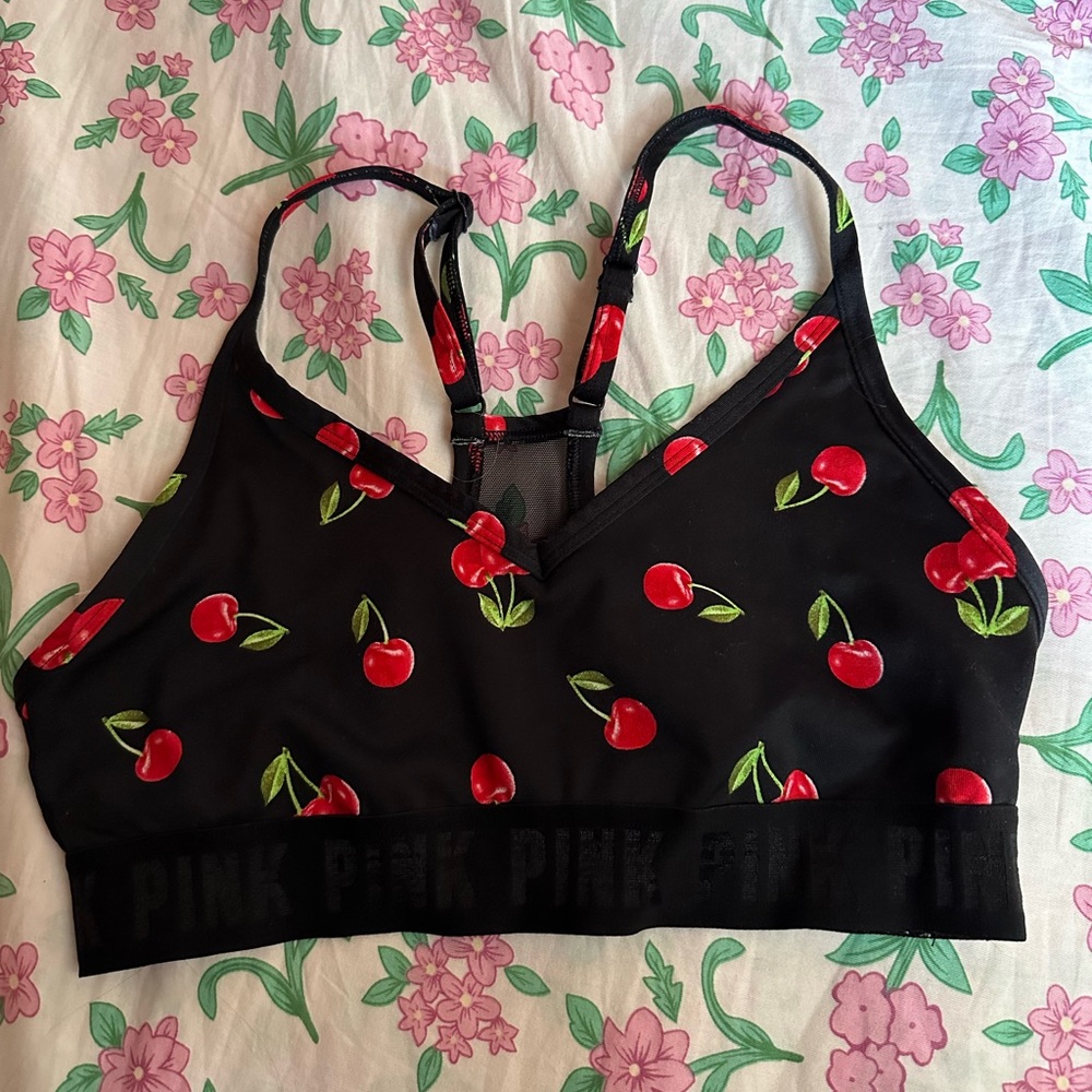 PINK Cherry Print Bra